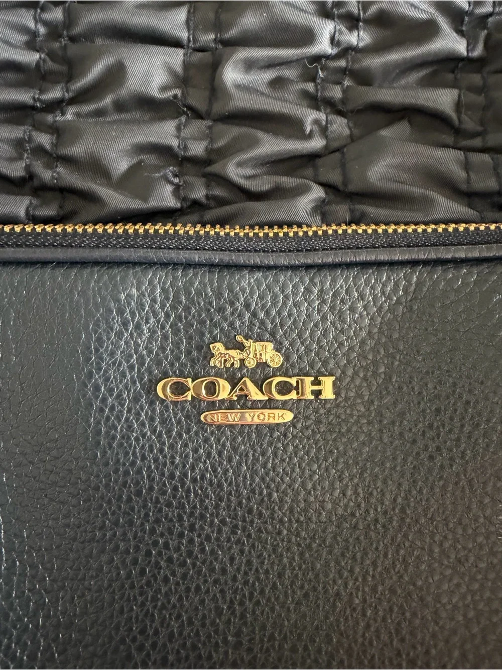 Coach Navy Blue Pebbled Leather Pouch with Gold Logo